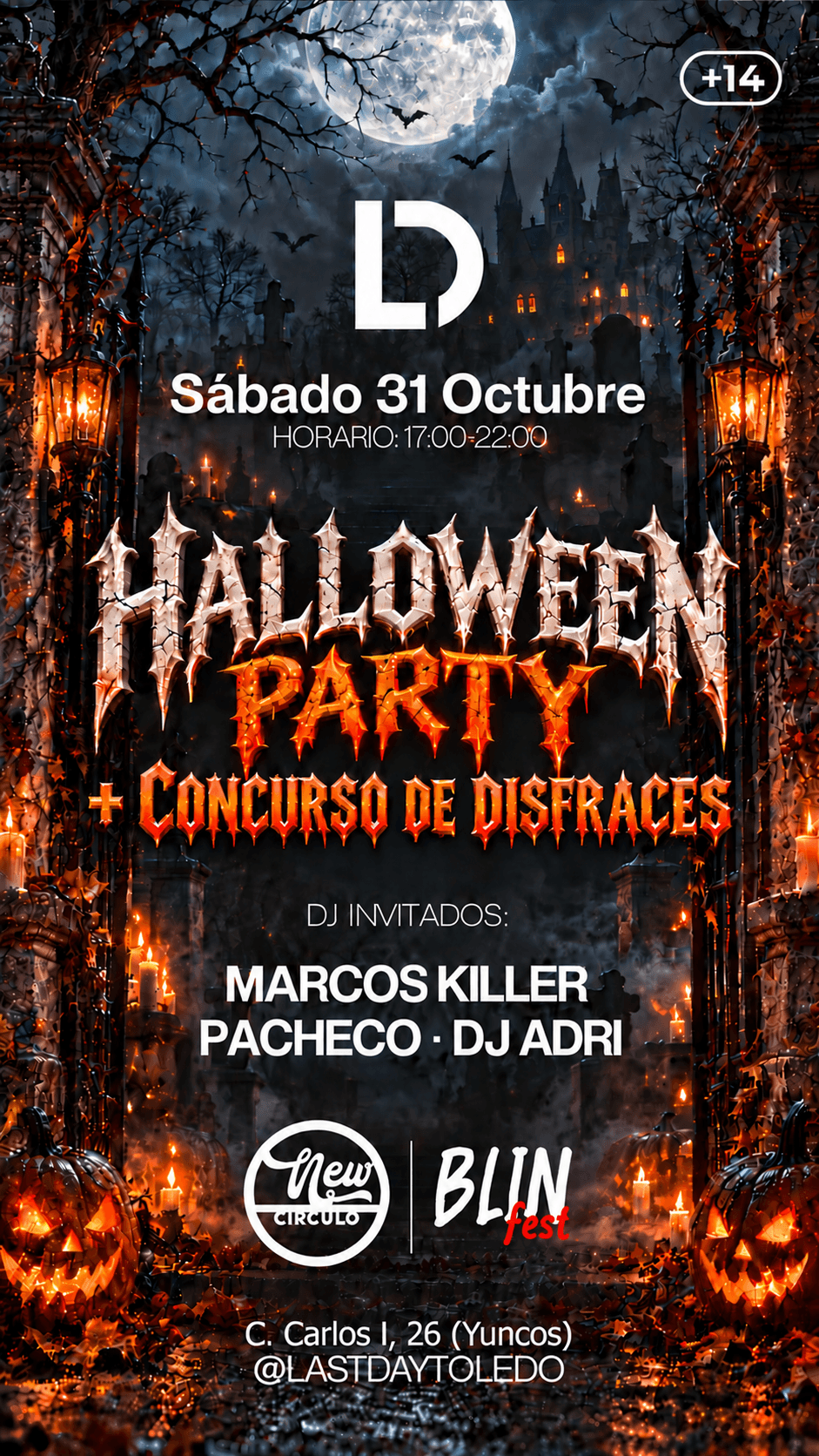 Flyer de Halloween + Concurso de Disfraces 🎃 en New Círculo